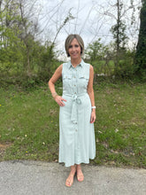 Load image into Gallery viewer, Collared Button Down Belted Midi Dress