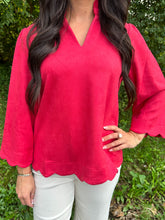 Load image into Gallery viewer, 3/4 Sleeve Faux Suede Scallop Trim Top
