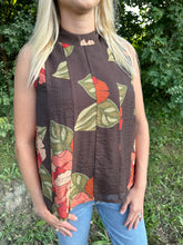 Load image into Gallery viewer, Brown Sleeveless Floral Flowy Top