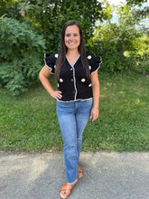 Load image into Gallery viewer, Crochet Floral Detail Ruffled Knit Cardigan