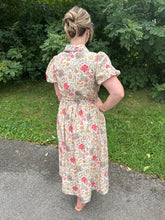 Load image into Gallery viewer, Olive Button Up Floral Midi Dress