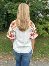 Load image into Gallery viewer, Cream Embroidered Puff Sleeve Corduroy Top