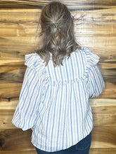 Load image into Gallery viewer, Stripe Neutral Vneck Ruffle Top