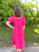 Load image into Gallery viewer, Pink & Red Gingham Tiered Midi Dress