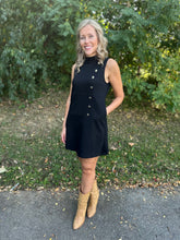 Load image into Gallery viewer, Black High Neck Button Detail Dress