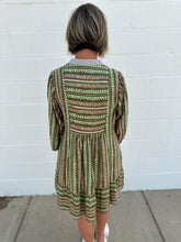 Load image into Gallery viewer, Olive Aztec Print Babydoll Dress