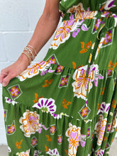 Load image into Gallery viewer, Olive Floral Tiered Maxi Dress