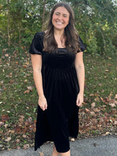 Load image into Gallery viewer, Velvet Corset Puff Sleeve Midi Dress