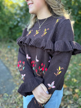 Load image into Gallery viewer, Chocolate Floral Stitch Cropped Sweater