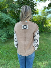 Load image into Gallery viewer, Choco Chenille Sweater with Crochet Sleeves