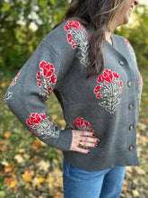 Load image into Gallery viewer, Charcoal Flower Stem Cardigan Sweater