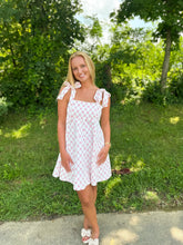 Load image into Gallery viewer, Pink Ribbon Tie Shoulder White Denim Dress