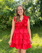 Load image into Gallery viewer, Solid Satin Ruffle Smock V Neck Dress