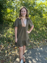 Load image into Gallery viewer, Short Sleeve Suede V Neck Dress