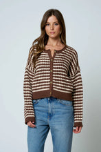 Load image into Gallery viewer, Stripe Crochet Knit Button Down Cardigan