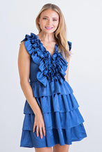 Load image into Gallery viewer, Solid Satin Ruffle Smock V Neck Dress