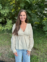 Load image into Gallery viewer, Honey Striped V Neck Babydoll Wrap Top