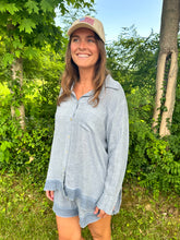 Load image into Gallery viewer, Indigo Drapy Linen Button Down & Linen Shorts Set