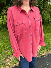 Load image into Gallery viewer, Mineral Wash Waffle Knit Button Up Shacket