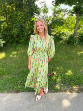 Load image into Gallery viewer, Puff Sleeve Smocked V Neck Dress