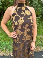 Load image into Gallery viewer, Floral Jacquard Back Tie Halter Maxi Dress
