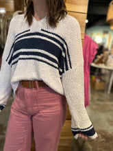 Load image into Gallery viewer, Ivory with Navy V Neck Sweater