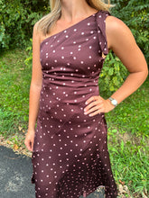 Load image into Gallery viewer, One Shoulder Polka Dot Satin Midi Dress
