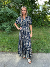 Load image into Gallery viewer, Navy Print Tiered Maxi Dress