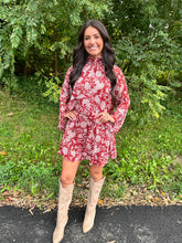 Load image into Gallery viewer, Floral Print High Neck with Tie Back Dress