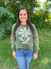 Load image into Gallery viewer, Hunter Green Long Sleeve Top with Lace Applique