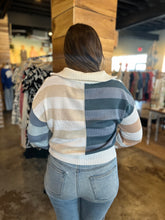 Load image into Gallery viewer, Color Block Stripe Zipped Neck Sweater