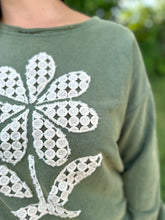 Load image into Gallery viewer, Hunter Green Long Sleeve Top with Lace Applique