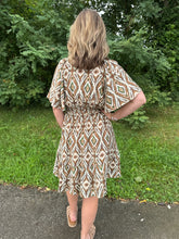 Load image into Gallery viewer, Brown Flutter Sleeve Woven Print Mini Dress