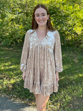 Load image into Gallery viewer, Crushed Velvet V neck Babydoll Bubble Sleeve Dress