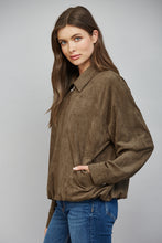 Load image into Gallery viewer, Front Zip Closure Bubble Hem Faux Suede Jacket