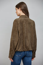 Load image into Gallery viewer, Front Zip Closure Bubble Hem Faux Suede Jacket