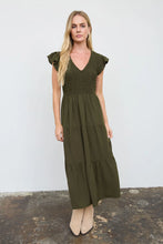 Load image into Gallery viewer, V Neck Smocked Flutter Sleeve Midi Dress
