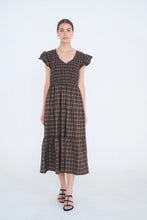 Load image into Gallery viewer, Plaid V Neck Smocked Tiered Midi Dress