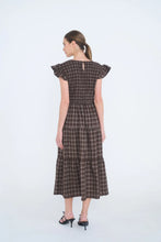 Load image into Gallery viewer, Plaid V Neck Smocked Tiered Midi Dress