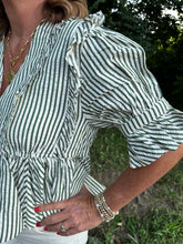 Load image into Gallery viewer, Olive Stripe Ruffle Detail Top