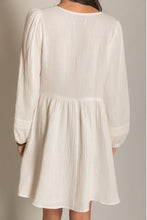 Load image into Gallery viewer, Off White Cotton Gauze Lace Trim Long Sleeve Dress