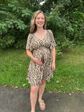 Load image into Gallery viewer, Brown Flutter Sleeve Woven Print Mini Dress
