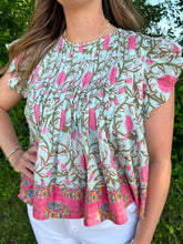 Load image into Gallery viewer, Mint Flutter Sleeve Pleated Top