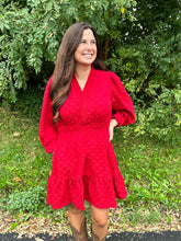 Load image into Gallery viewer, Textured V Neck Smocked Mini Dress