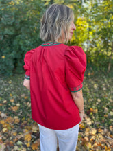 Load image into Gallery viewer, Holiday Plaid Trim V Neck Top