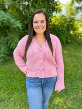 Load image into Gallery viewer, Chenille Cardigan with Flower Buttons