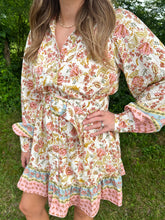 Load image into Gallery viewer, Border Print Self Tie Belt Shirt Dress