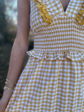 Load image into Gallery viewer, Goldenrod Gingham Ruffled Midi Dress