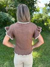 Load image into Gallery viewer, Crochet Floral Detail Ruffled Knit Cardigan