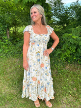 Load image into Gallery viewer, Floral Scoop Neck Ruffle Short Sleeve Midi Dress